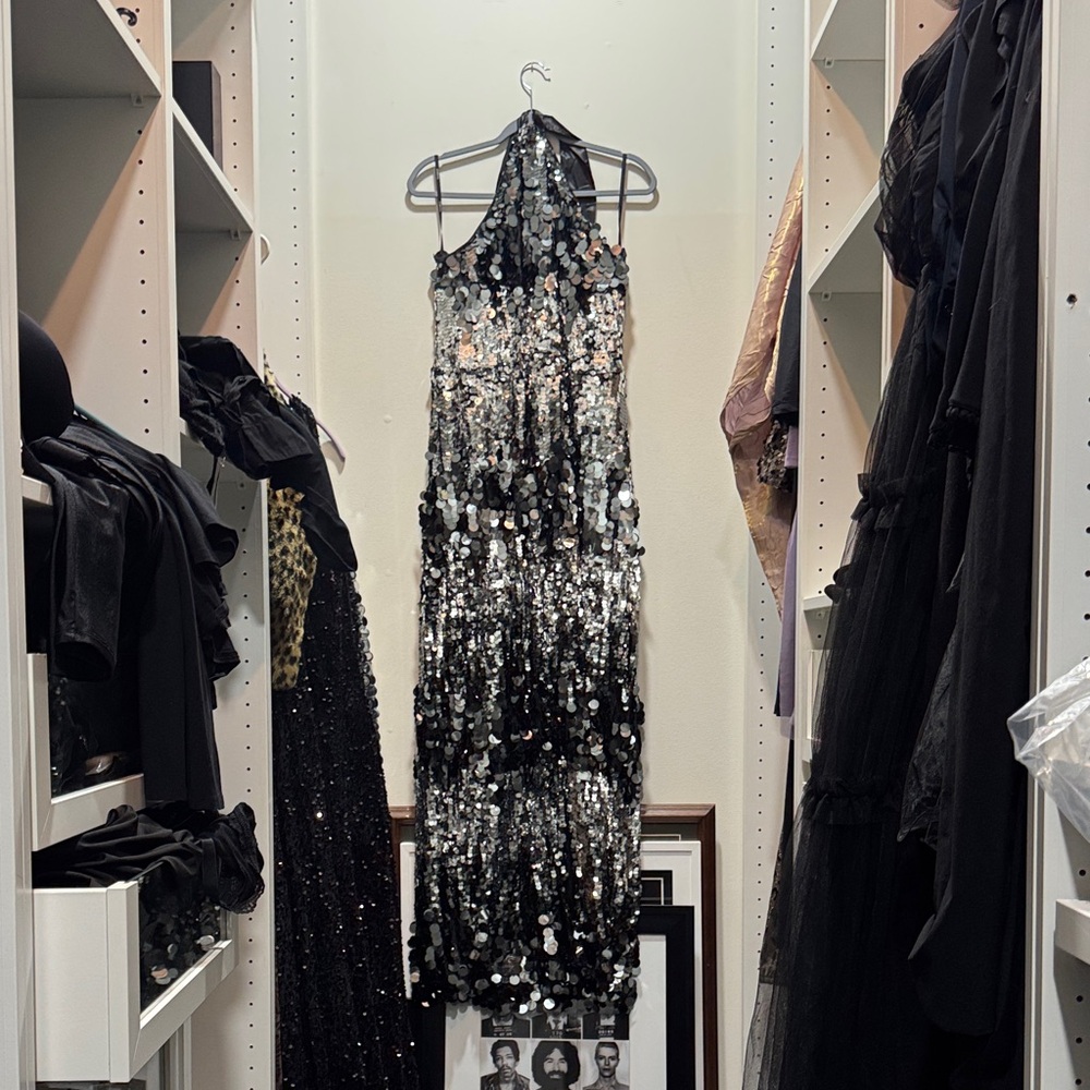 Eloquii Black and Silver Sequin Backless Dress